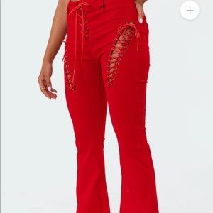 Edikted Engine Red Flared Jeans Size XS